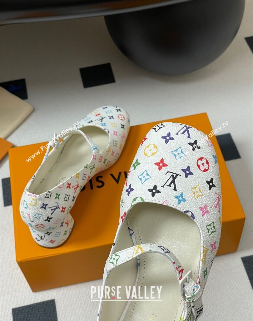 Louis Vuitton LV x TM Swing Mary Janes Pumps 5.5cm in Multicolor Monogram Canvas White 2025 1AGUO5 (SS-250422100)
