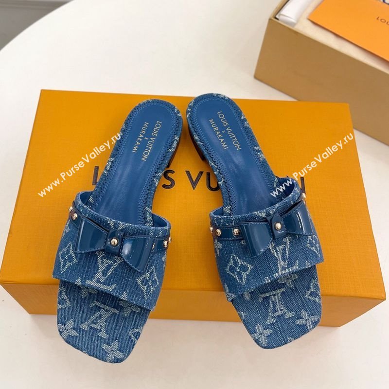 Louis Vuitton 6AM Flat Slides Sandal in Blue Denim with Bow 2025 (MD-250421092)
