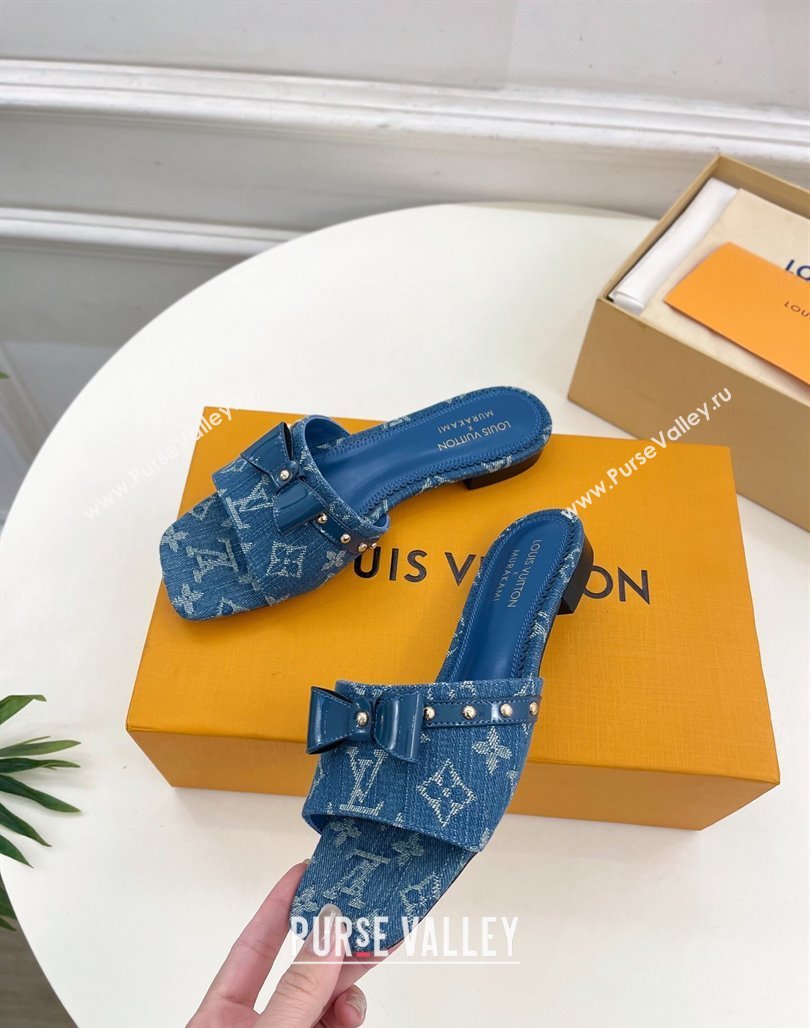 Louis Vuitton 6AM Flat Slides Sandal in Blue Denim with Bow 2025 (MD-250421092)