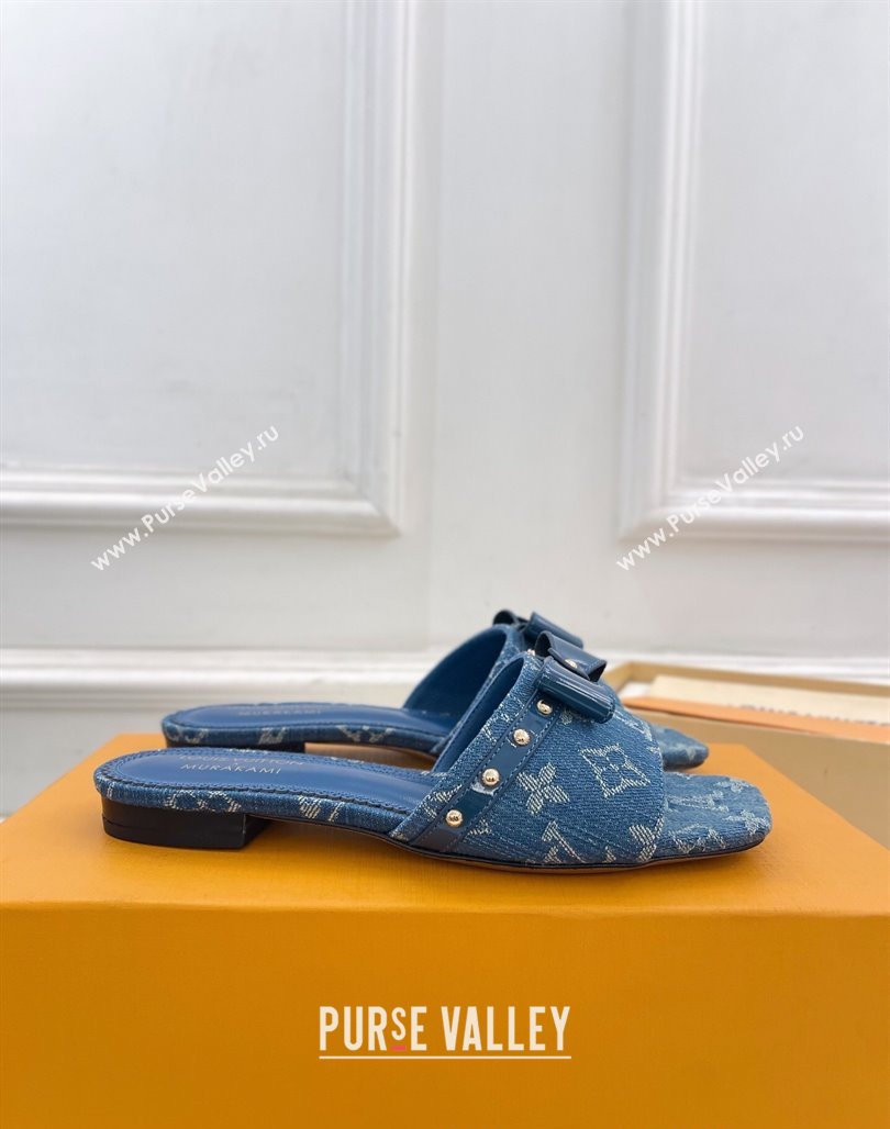 Louis Vuitton 6AM Flat Slides Sandal in Blue Denim with Bow 2025 (MD-250421092)