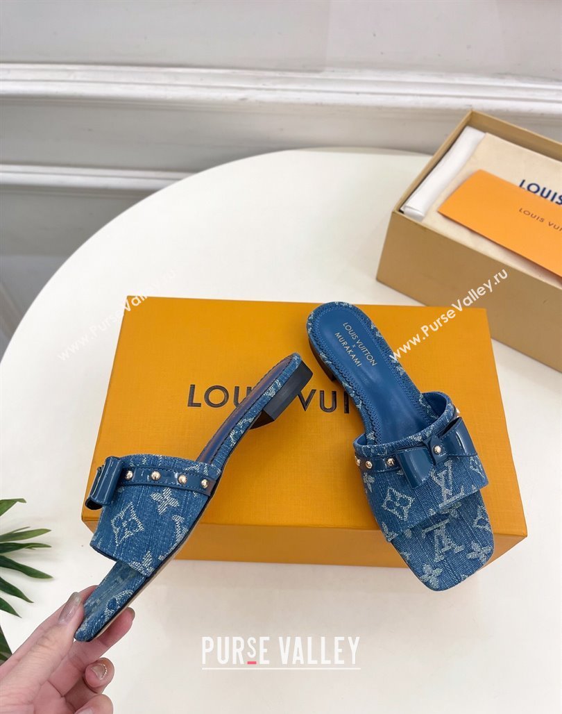 Louis Vuitton 6AM Flat Slides Sandal in Blue Denim with Bow 2025 (MD-250421092)