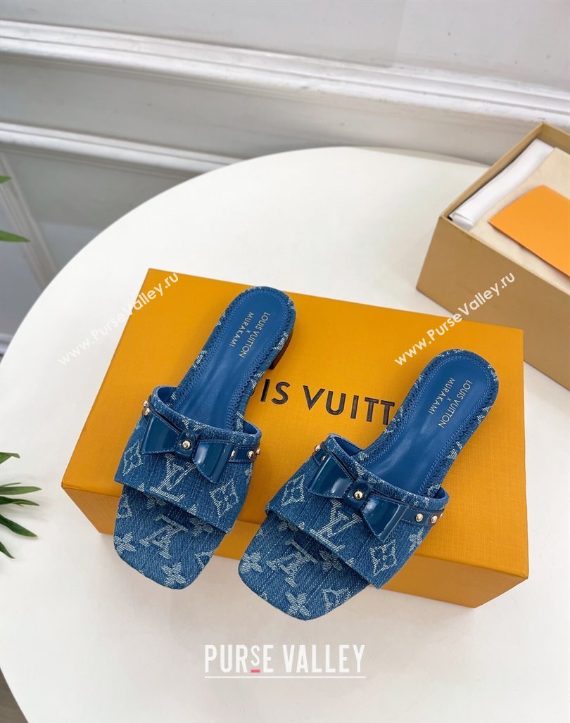 Louis Vuitton 6AM Flat Slides Sandal in Blue Denim with Bow 2025 (MD-250421092)