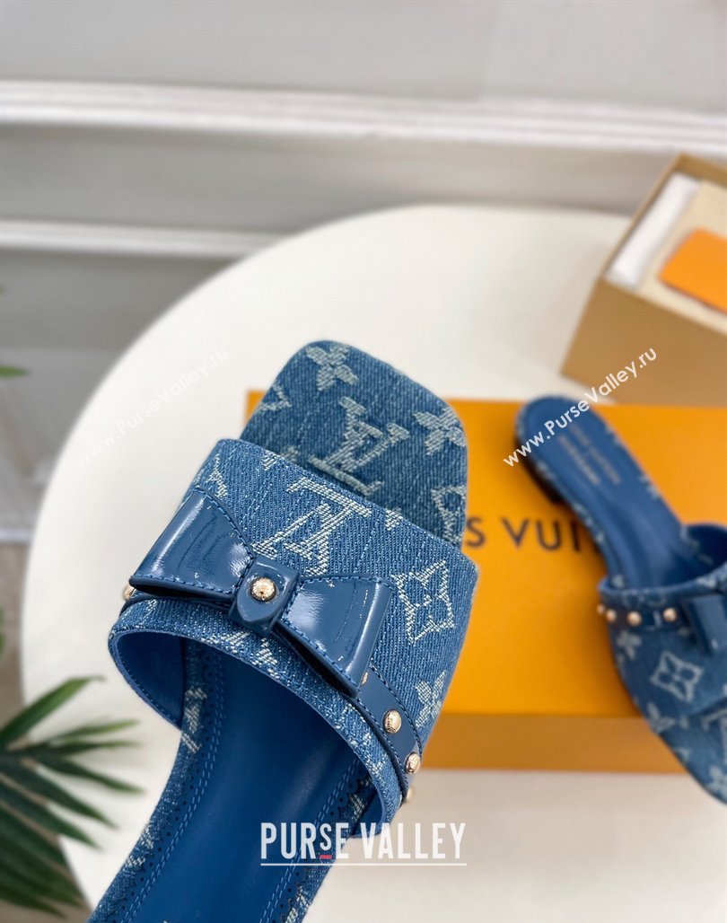 Louis Vuitton 6AM Flat Slides Sandal in Blue Denim with Bow 2025 (MD-250421092)