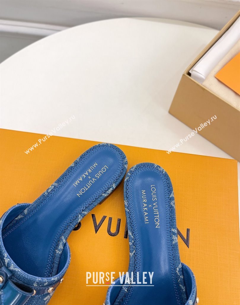 Louis Vuitton 6AM Flat Slides Sandal in Blue Denim with Bow 2025 (MD-250421092)
