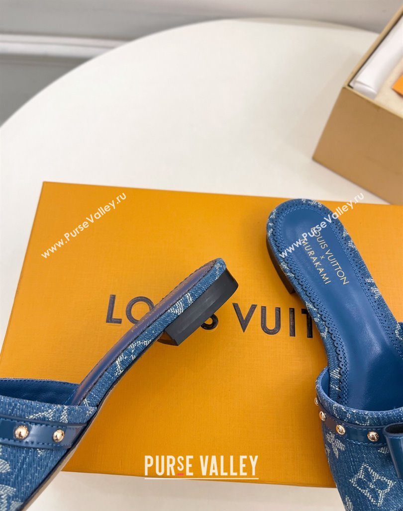 Louis Vuitton 6AM Flat Slides Sandal in Blue Denim with Bow 2025 (MD-250421092)