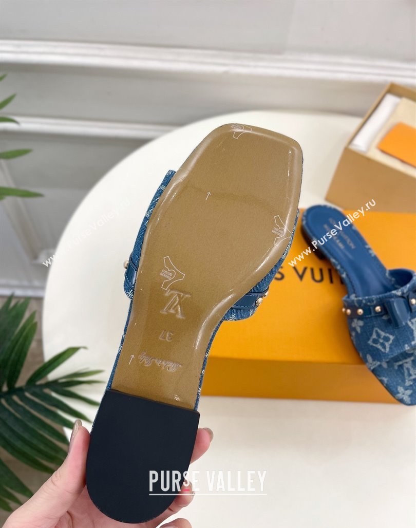 Louis Vuitton 6AM Flat Slides Sandal in Blue Denim with Bow 2025 (MD-250421092)