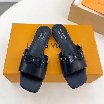 Louis Vuitton 6AM Flat Slides Sandal in Calfskin Leather with Bow Black 2025 (MD-250421097)
