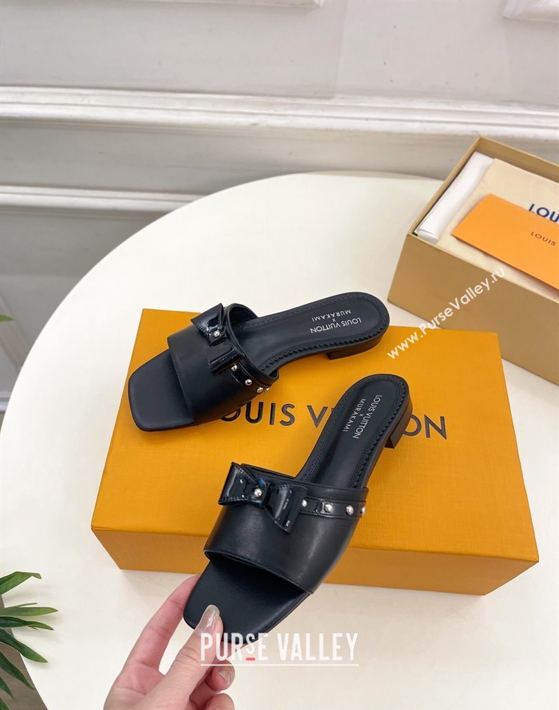 Louis Vuitton 6AM Flat Slides Sandal in Calfskin Leather with Bow Black 2025 (MD-250421097)
