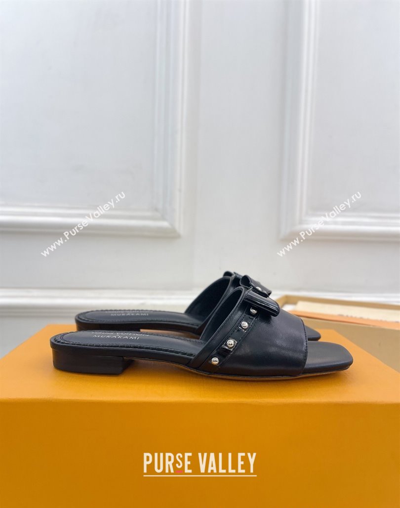 Louis Vuitton 6AM Flat Slides Sandal in Calfskin Leather with Bow Black 2025 (MD-250421097)