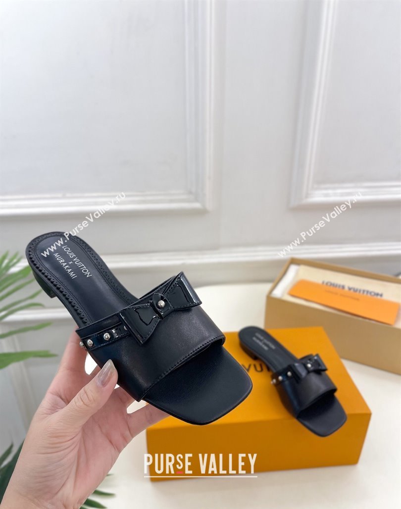 Louis Vuitton 6AM Flat Slides Sandal in Calfskin Leather with Bow Black 2025 (MD-250421097)