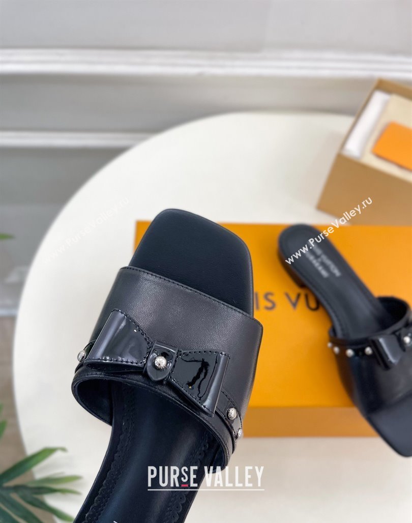 Louis Vuitton 6AM Flat Slides Sandal in Calfskin Leather with Bow Black 2025 (MD-250421097)