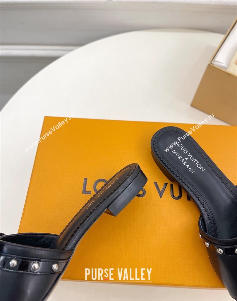 Louis Vuitton 6AM Flat Slides Sandal in Calfskin Leather with Bow Black 2025 (MD-250421097)