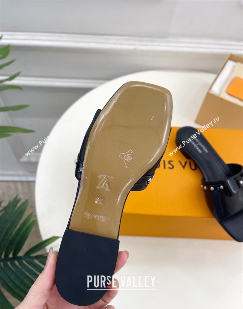 Louis Vuitton 6AM Flat Slides Sandal in Calfskin Leather with Bow Black 2025 (MD-250421097)