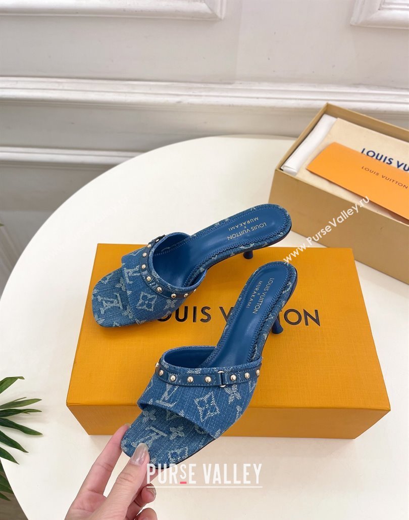 Louis Vuitton 6AM Heel Slides Sandal 5.5cm in Monogram Denim Blue 2025 0422 (MD-250422014)