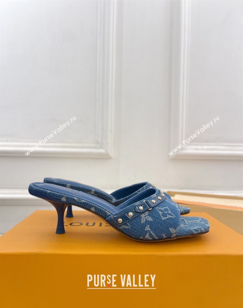Louis Vuitton 6AM Heel Slides Sandal 5.5cm in Monogram Denim Blue 2025 0422 (MD-250422014)