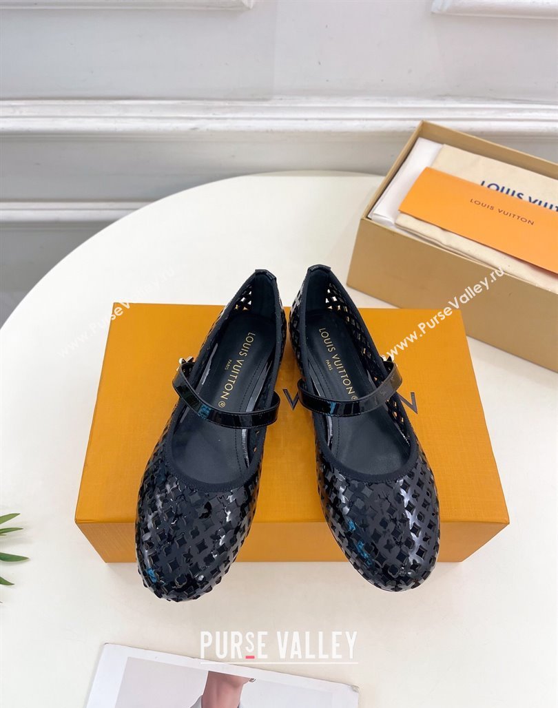 Louis Vuitton Romy Flat Ballerinas in Monogram Perforated Patent Leather Black 2025 1AGVES (MD-250422174)