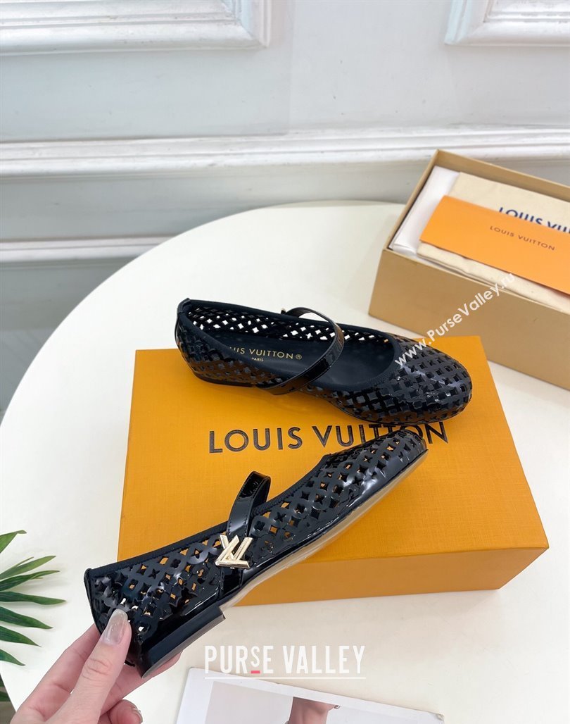 Louis Vuitton Romy Flat Ballerinas in Monogram Perforated Patent Leather Black 2025 1AGVES (MD-250422174)