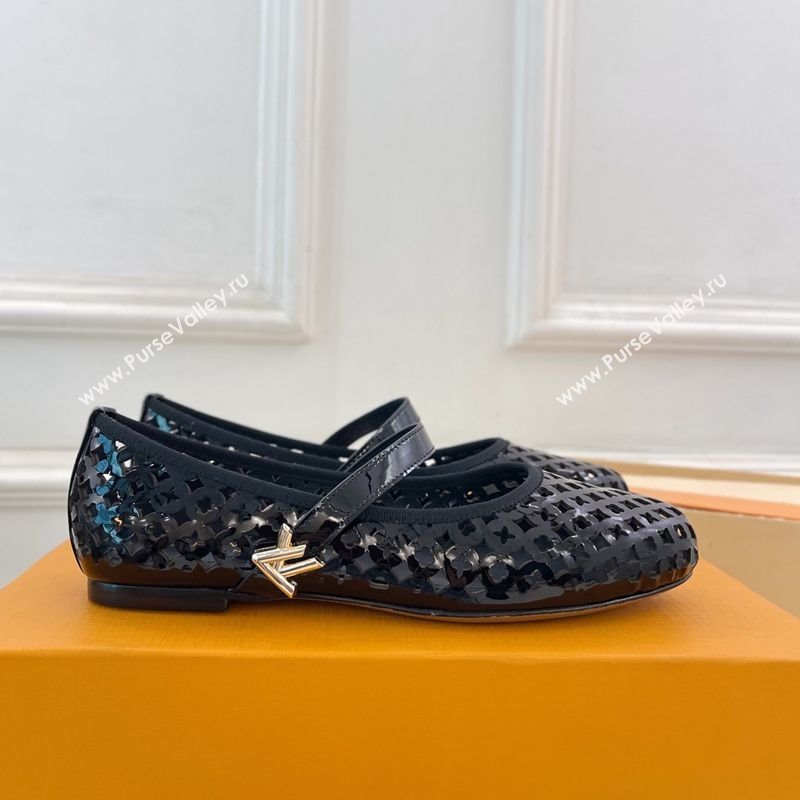 Louis Vuitton Romy Flat Ballerinas in Monogram Perforated Patent Leather Black 2025 1AGVES (MD-250422174)