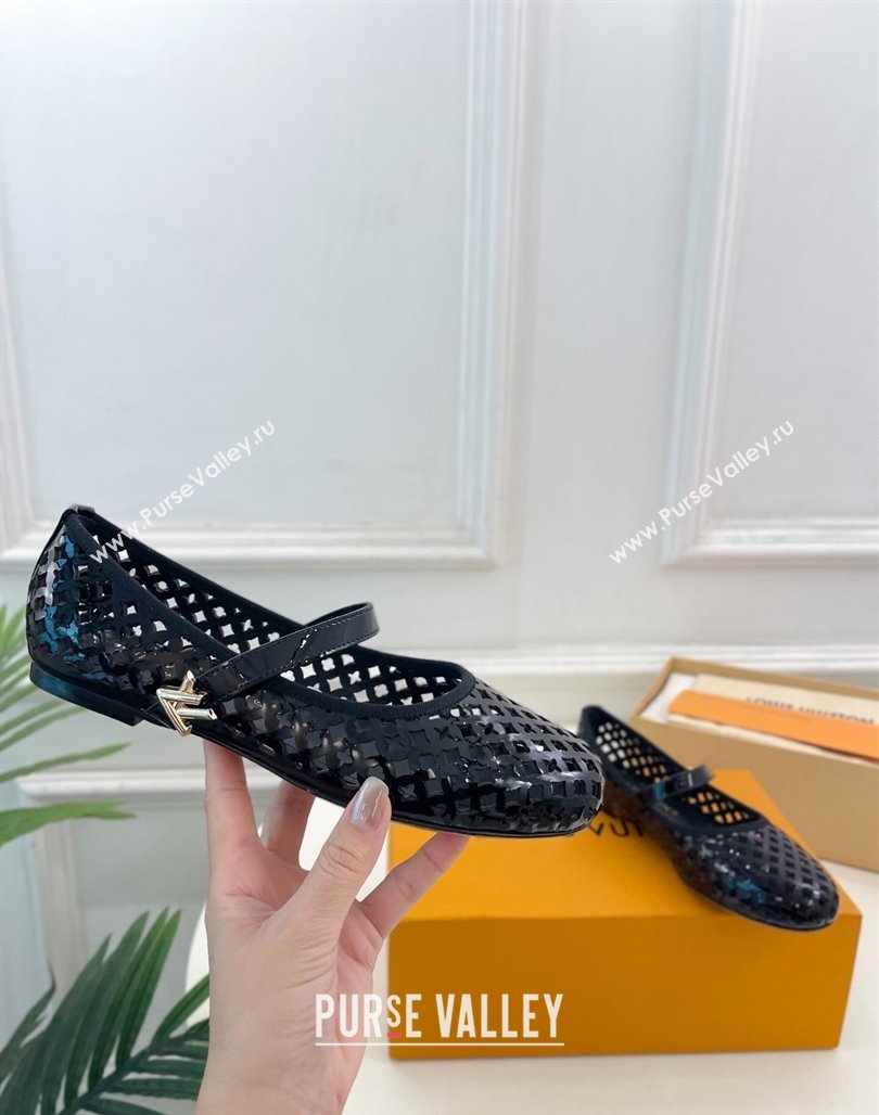 Louis Vuitton Romy Flat Ballerinas in Monogram Perforated Patent Leather Black 2025 1AGVES (MD-250422174)