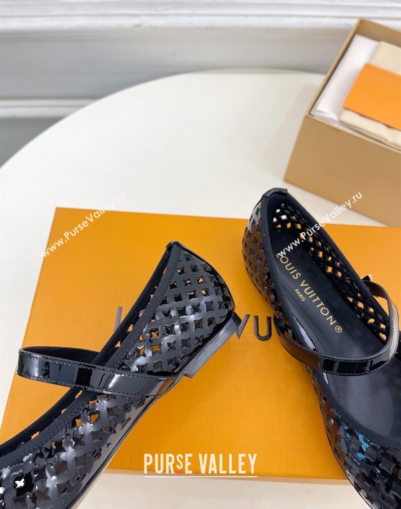 Louis Vuitton Romy Flat Ballerinas in Monogram Perforated Patent Leather Black 2025 1AGVES (MD-250422174)