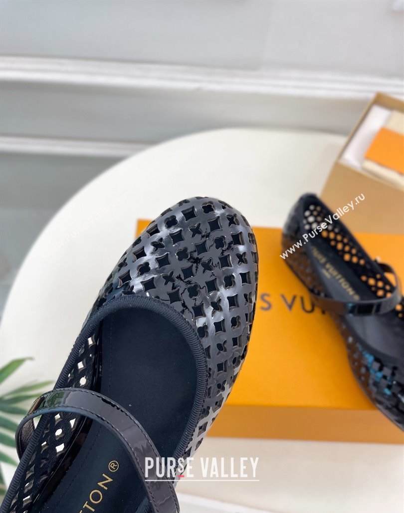 Louis Vuitton Romy Flat Ballerinas in Monogram Perforated Patent Leather Black 2025 1AGVES (MD-250422174)