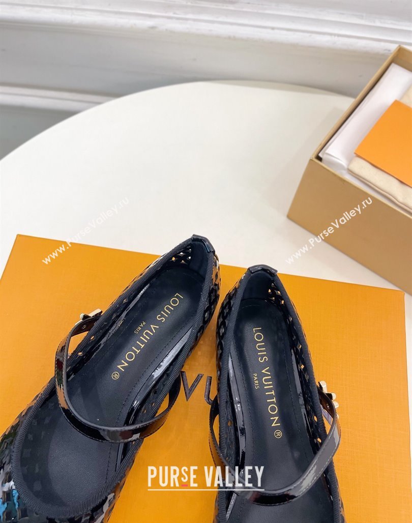 Louis Vuitton Romy Flat Ballerinas in Monogram Perforated Patent Leather Black 2025 1AGVES (MD-250422174)