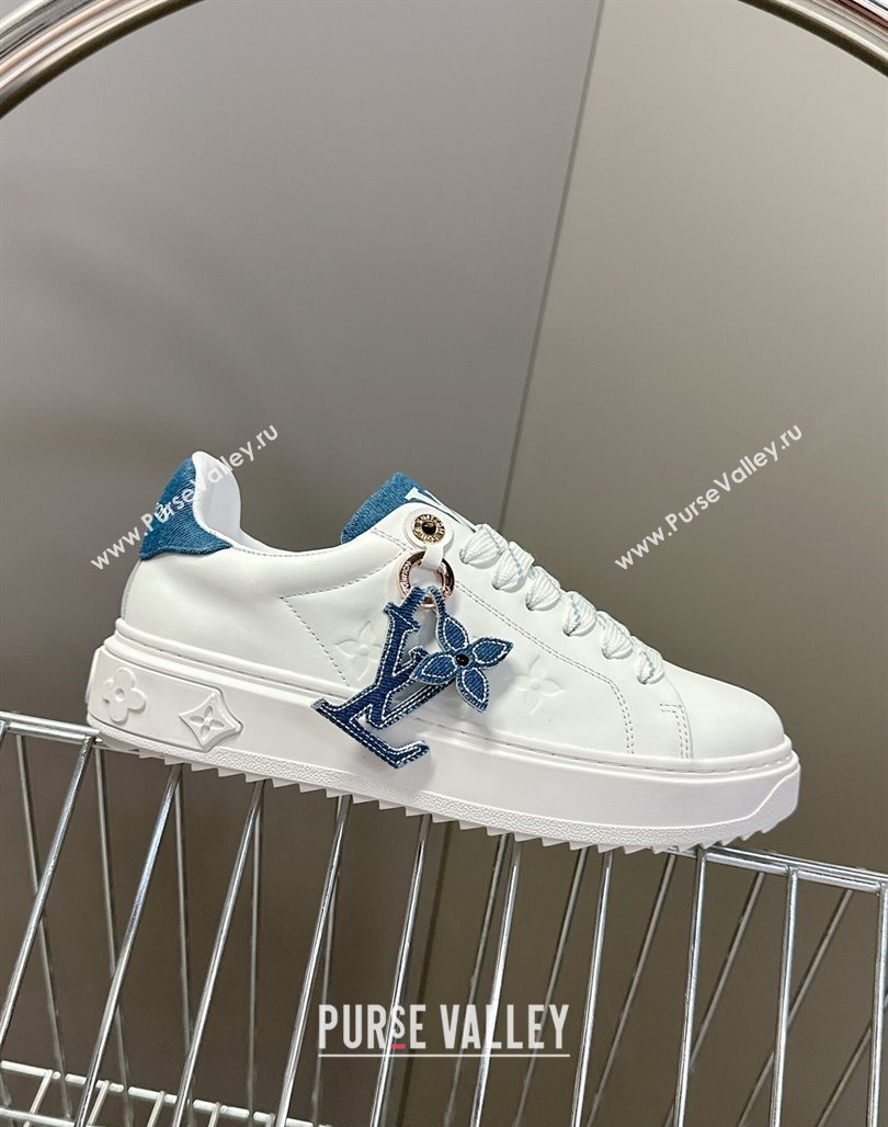 Louis Vuitton Time Out Sneakers in Leather with LV Tag White/Blue 2025 LV042203 (MD-250422086)