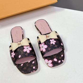 Louis Vuitton LV x TM Neo 6AM Flat Slides Sandal in Cherry Blossoms Print with Bow Monogram Canvas 2025 (MD-250422001)