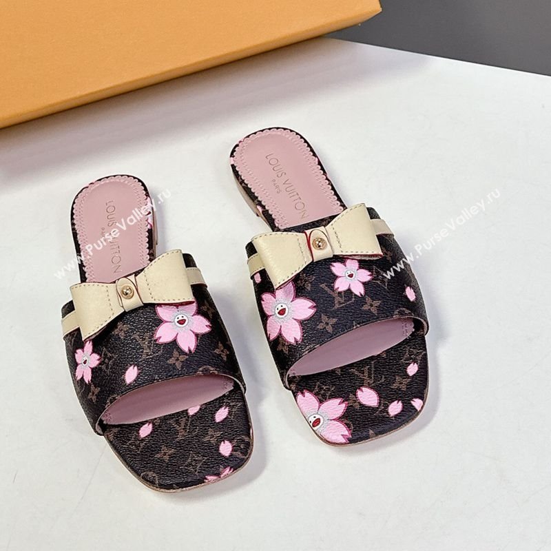 Louis Vuitton LV x TM Neo 6AM Flat Slides Sandal in Cherry Blossoms Print with Bow Monogram Canvas 2025 (MD-250422001)