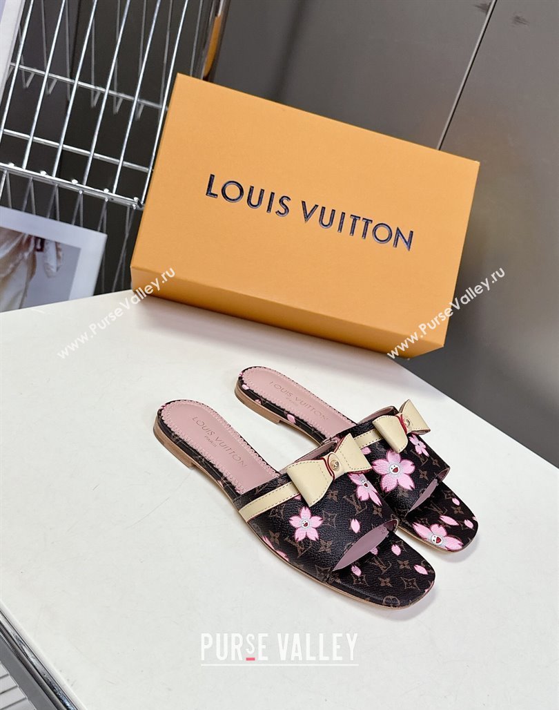Louis Vuitton LV x TM Neo 6AM Flat Slides Sandal in Cherry Blossoms Print with Bow Monogram Canvas 2025 (MD-250422001)