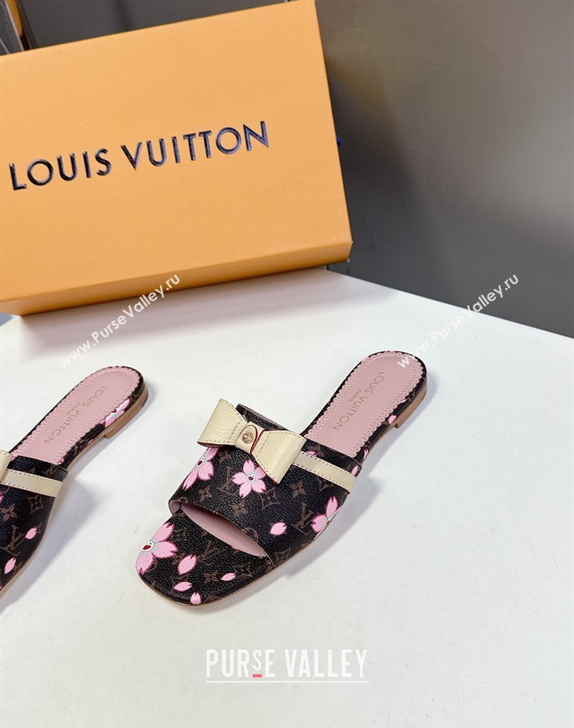 Louis Vuitton LV x TM Neo 6AM Flat Slides Sandal in Cherry Blossoms Print with Bow Monogram Canvas 2025 (MD-250422001)