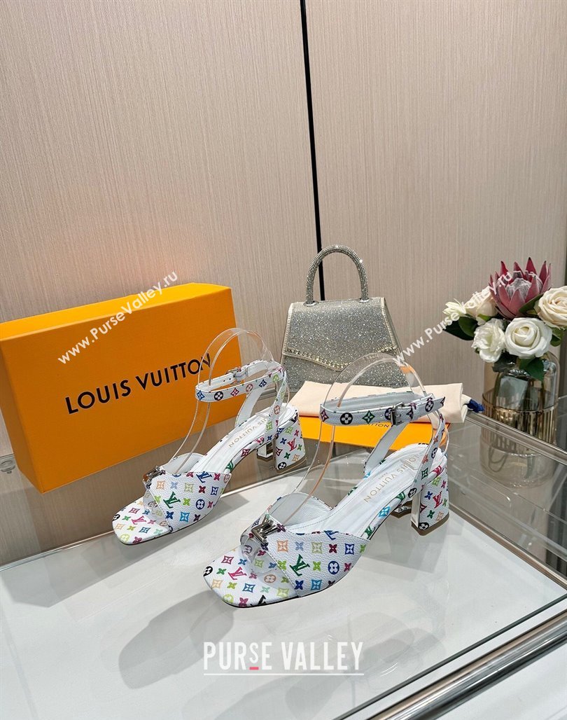 Louis Vuitton LV x TM Swing Heel Sandals 5.5cm in Multicolor Monogram Canvas White 2025 1AGUTG (MD-250422116)