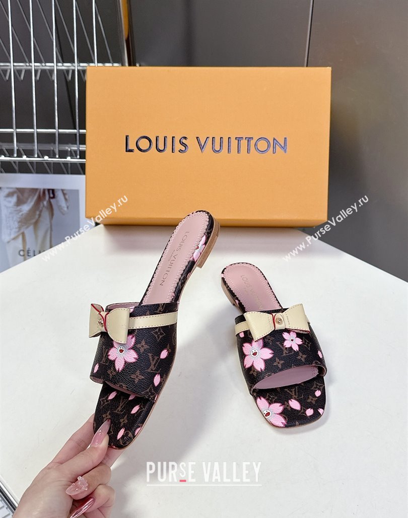 Louis Vuitton LV x TM Neo 6AM Flat Slides Sandal in Cherry Blossoms Print with Bow Monogram Canvas 2025 (MD-250422001)