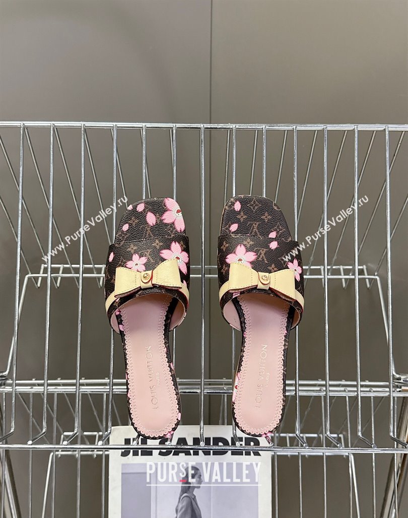 Louis Vuitton LV x TM Neo 6AM Flat Slides Sandal in Cherry Blossoms Print with Bow Monogram Canvas 2025 (MD-250422001)