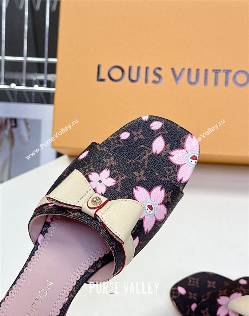 Louis Vuitton LV x TM Neo 6AM Flat Slides Sandal in Cherry Blossoms Print with Bow Monogram Canvas 2025 (MD-250422001)