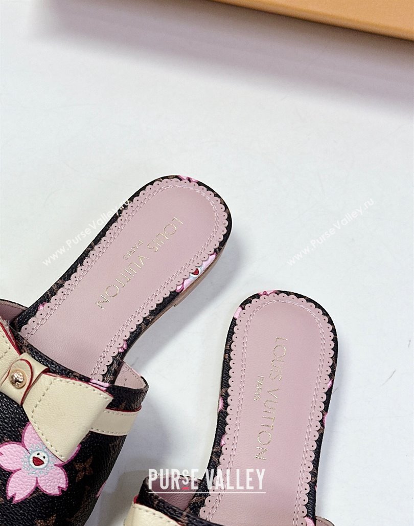 Louis Vuitton LV x TM Neo 6AM Flat Slides Sandal in Cherry Blossoms Print with Bow Monogram Canvas 2025 (MD-250422001)