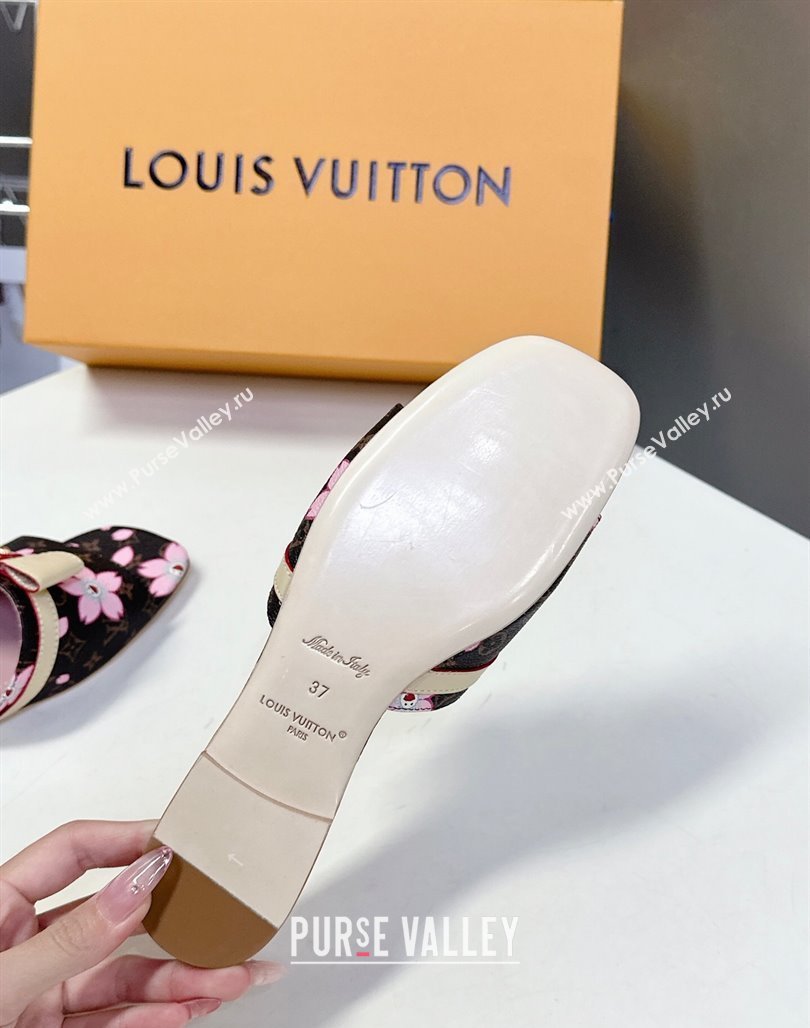 Louis Vuitton LV x TM Neo 6AM Flat Slides Sandal in Cherry Blossoms Print with Bow Monogram Canvas 2025 (MD-250422001)