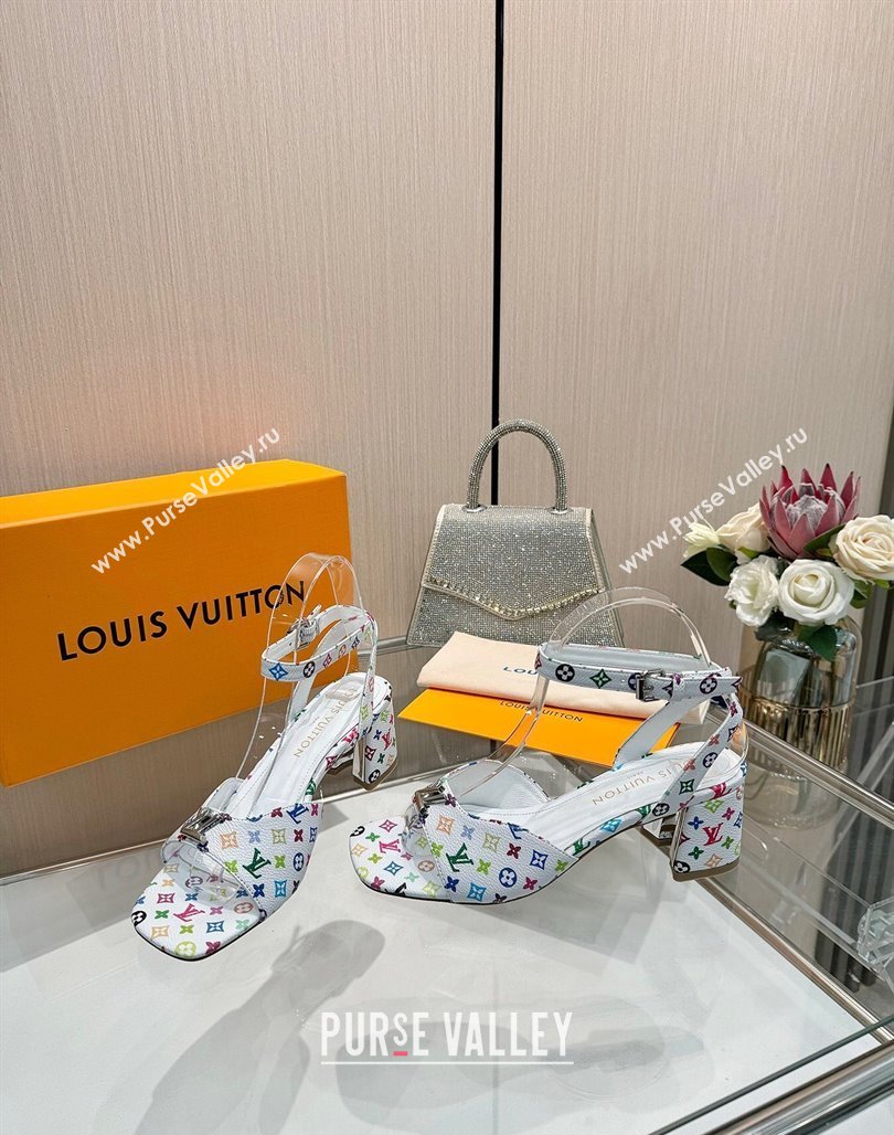 Louis Vuitton LV x TM Swing Heel Sandals 5.5cm in Multicolor Monogram Canvas White 2025 1AGUTG (MD-250422116)
