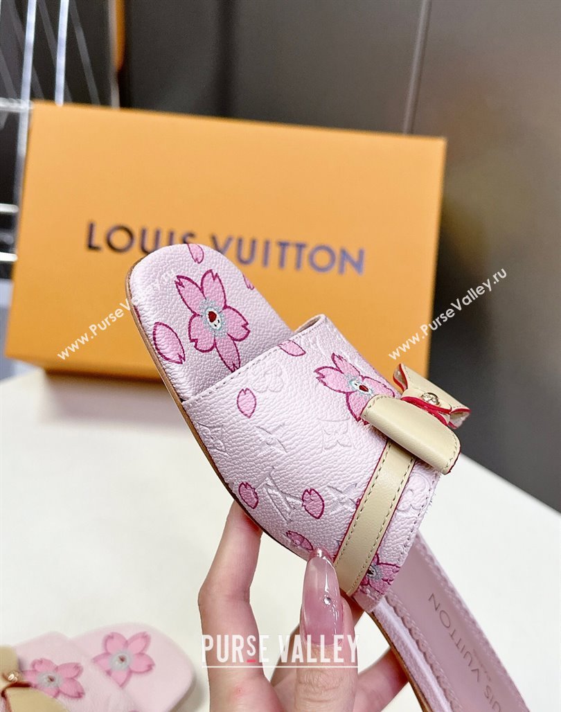 Louis Vuitton LV x TM Neo 6AM Flat Slides Sandal in Cherry Blossoms Print with Bow Pink Leather 2025 (MD-250422002)