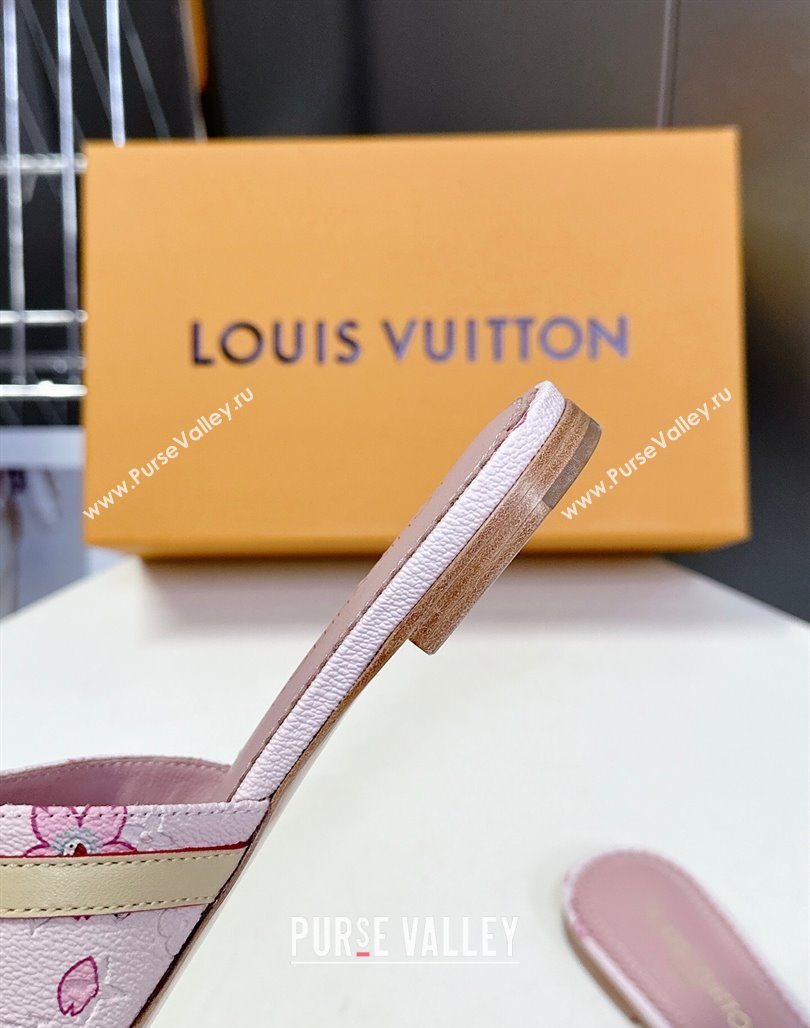 Louis Vuitton LV x TM Neo 6AM Flat Slides Sandal in Cherry Blossoms Print with Bow Pink Leather 2025 (MD-250422002)