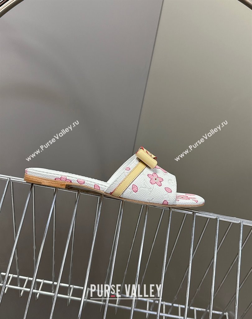 Louis Vuitton LV x TM Neo 6AM Flat Slides Sandal in Cherry Blossoms Print with Bow White Leather 2025 (MD-250422003)