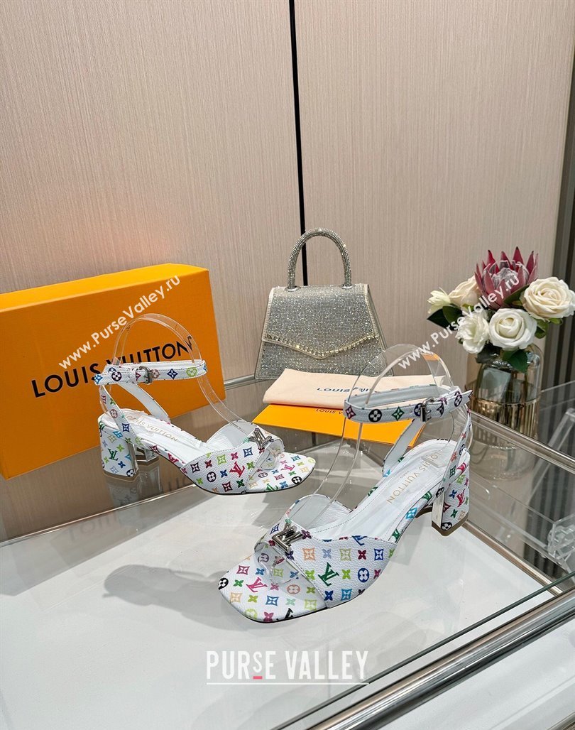Louis Vuitton LV x TM Swing Heel Sandals 5.5cm in Multicolor Monogram Canvas White 2025 1AGUTG (MD-250422116)