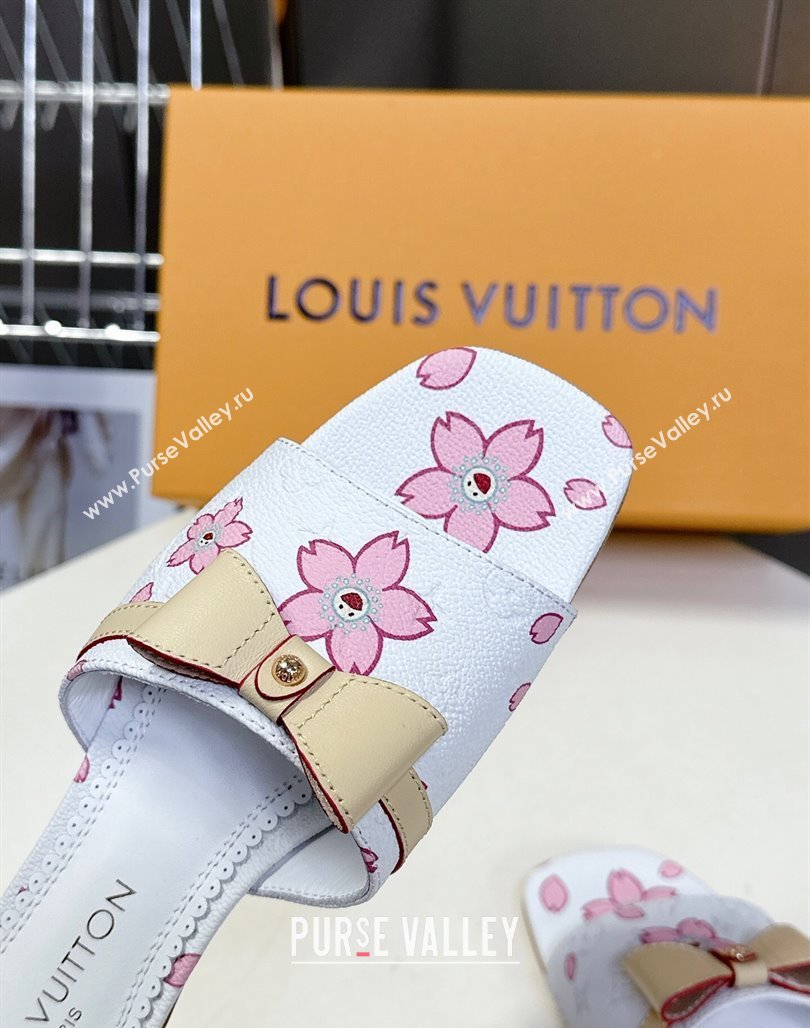 Louis Vuitton LV x TM Neo 6AM Flat Slides Sandal in Cherry Blossoms Print with Bow White Leather 2025 (MD-250422003)