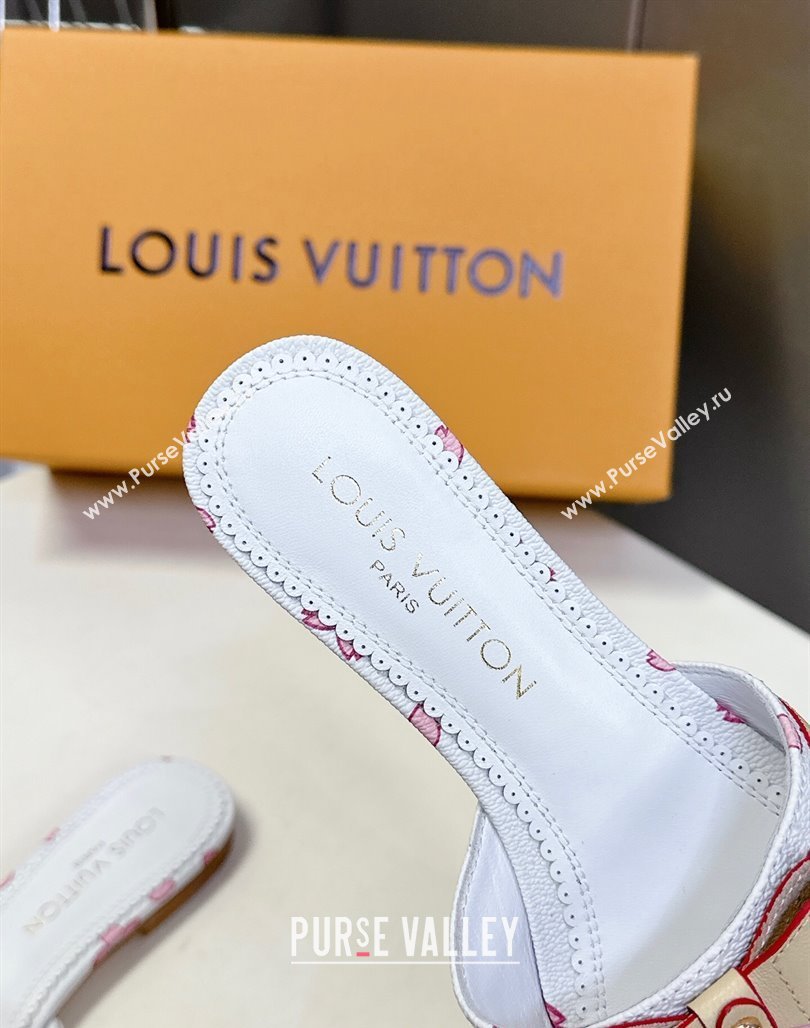 Louis Vuitton LV x TM Neo 6AM Flat Slides Sandal in Cherry Blossoms Print with Bow White Leather 2025 (MD-250422003)