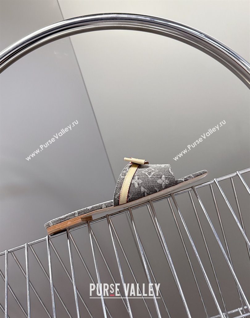 Louis Vuitton LV x TM Neo 6AM Flat Slides Sandal in Cherry Blossoms Print Denim with Bow Grey 2025 (MD-250422004)