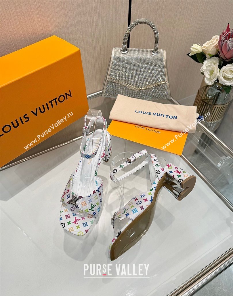 Louis Vuitton LV x TM Swing Heel Sandals 5.5cm in Multicolor Monogram Canvas White 2025 1AGUTG (MD-250422116)