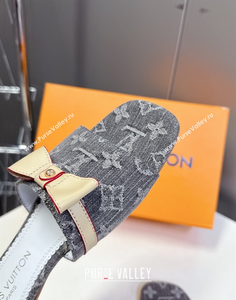 Louis Vuitton LV x TM Neo 6AM Flat Slides Sandal in Cherry Blossoms Print Denim with Bow Grey 2025 (MD-250422004)