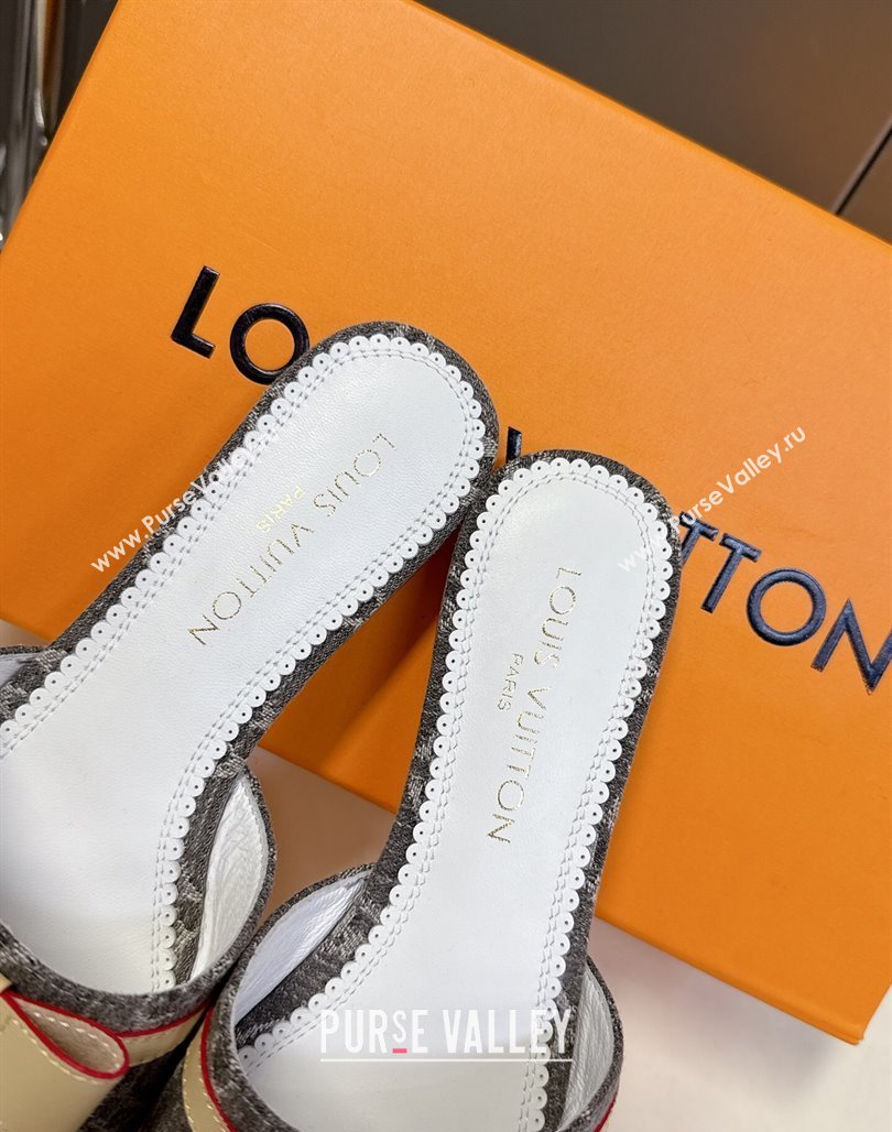 Louis Vuitton LV x TM Neo 6AM Flat Slides Sandal in Cherry Blossoms Print Denim with Bow Grey 2025 (MD-250422004)
