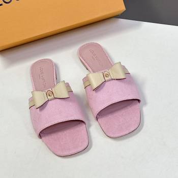 Louis Vuitton LV x TM Neo 6AM Flat Slides Sandal in Cherry Blossoms Print Denim with Bow Light Pink 2025 (MD-250422005)