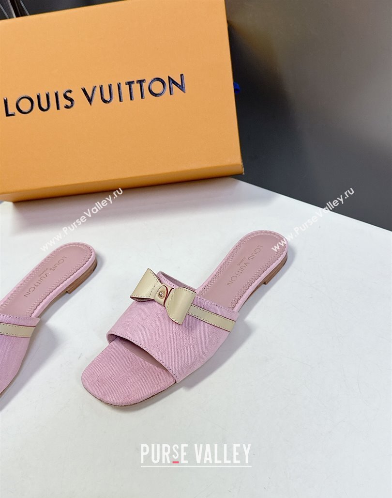 Louis Vuitton LV x TM Neo 6AM Flat Slides Sandal in Cherry Blossoms Print Denim with Bow Light Pink 2025 (MD-250422005)